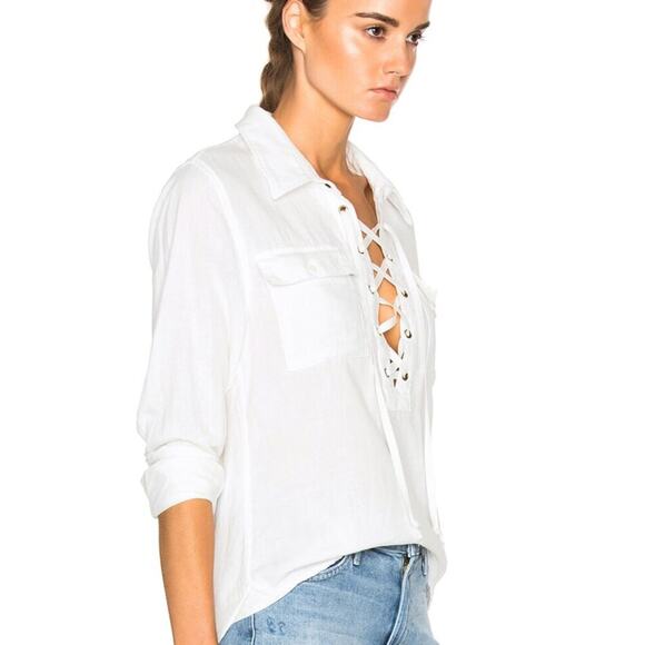 MOTHER  Lace Up Frenchie Frenchie Top Small White - Picture 3 of 10